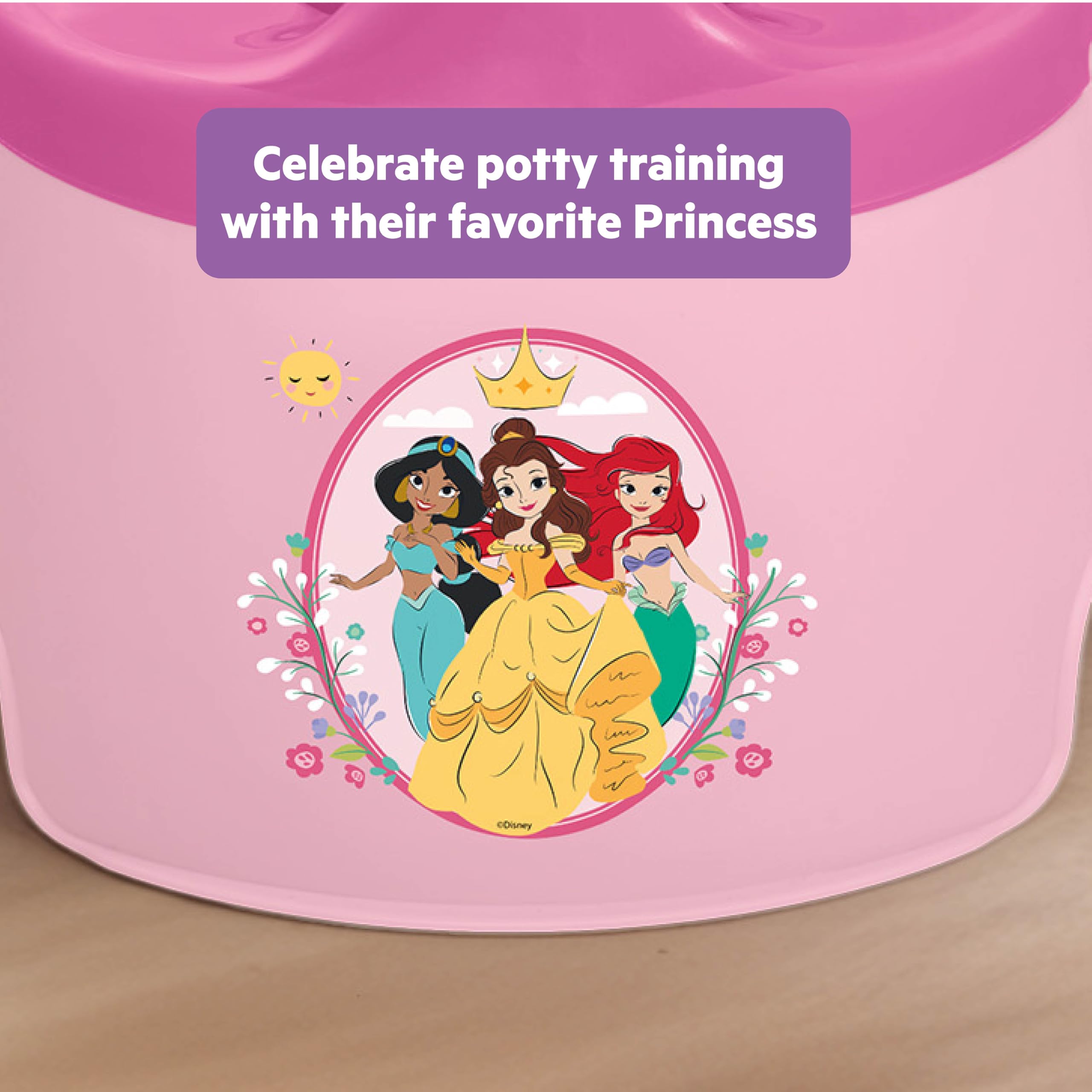 Bright Starts Disney Princess Full Comfort Potty Training Toilet, Easy Clean Removable Bowl, Splash Guard, High Back for Comfort & Stability, Toddlers up to 50 lbs