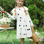 PATPAT 3-Packs Toddler Girl Floral and Polka Dots Long-Sleeve Dress Set 4-5 Years, White&Yellow&Blue