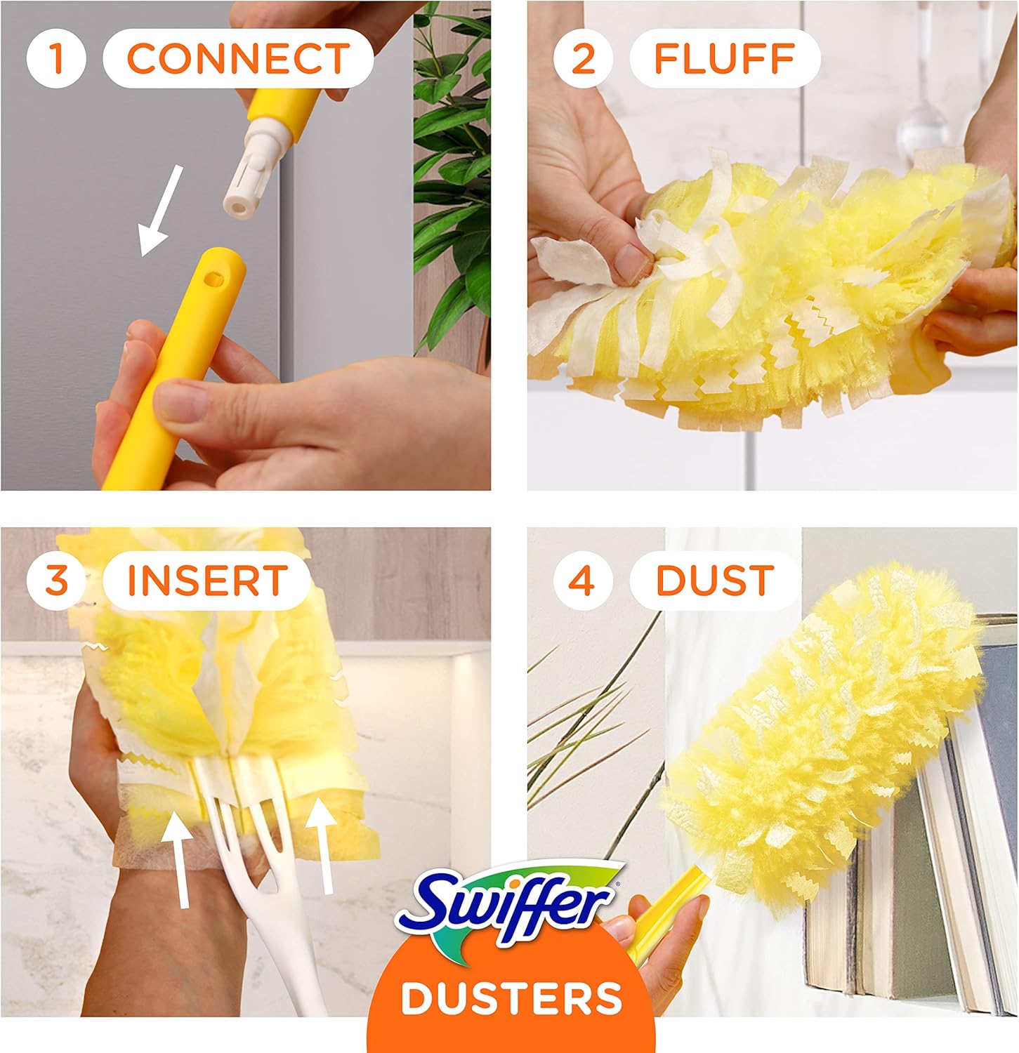 Swiffer Duster Heavy Duty Dusting Kit, Cleaning Supplies, 3 ft Extended Handle, 1 Duster, 12 Refills