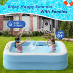 Sumbee Inflatable Swimming Kiddie Pool for Adults Kids Ages 4-8-12, Size 79" x 59" x 20" Rectangle Blow Up Family Pool for Children Backyard Outdoor Garden Summer Water Party Full-Sized Light Blue