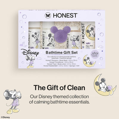 The Honest Company Calm Lavender Bathtime Gift Set + Disney Design | Hypoallergenic Bath for Sensitive Skin | Shampoo + Body Wash, Face + Body Lotion, Bubble Bath, Conditioner, Sponge