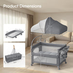 TinyGlow 4 in 1 Baby Bassinet, Pack and Play, Bedside Crib Sleeper, Diaper Changer, Quickly Assembled and Folded Portable Crib with Mattress and Mosquito Net, Easy to Carry