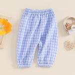 Kids Toddler Boys Girls Gingham Pants Elastic Waist Plaid Loose Baggy Trousers Casual Spring Fall Bottoms Sweatpants (C-Blue, 12-18 Months)
