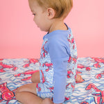 RUGGEDBUTTS Baby/Toddler Boy Swimsuit, One Piece Zipper Rash Guard Sunsuit with UPF 50+ Sun Protection - Blue Lobster Lagoon, 12-18m