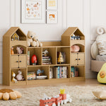 Vabches Castle Shape Children's Bookshelf, Kids Bookcase Display Case Kids Toy Storage Organizer Multifunctional Storage Cabinet Bookshelf Suitable for Playroom, Children's Room, Living Room, Oak