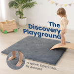 Huloo Sleep Baby Play Mat for Floor,1.3" Thick Elasti-Foam 50"×50" Playpen Mat for Tummy Time,Non-Toxic Certified Water Repellent Soft Coral Velvet for Toddler,Infant,Kids,Non-Slip Backing Safe for Crawling(Dark Grey)