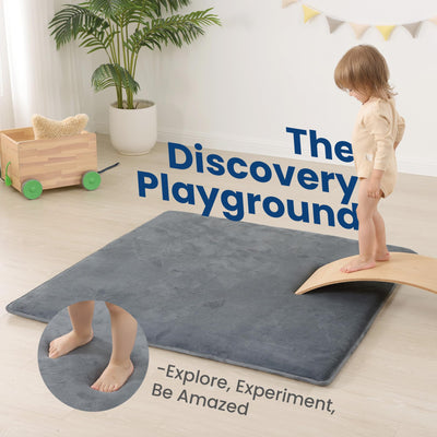Huloo Sleep Baby Play Mat for Floor,1.3" Thick Elasti-Foam 50"×50" Playpen Mat for Tummy Time,Non-Toxic Certified Water Repellent Soft Coral Velvet for Toddler,Infant,Kids,Non-Slip Backing Safe for Crawling(Dark Grey)