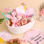 30-Piece Baby Girl Shower Gift Basket Set - Newborn Essentials, Large Pink Gift Basket With Rattle, Swaddle, Diaper Caddy Organizer