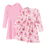 PATPAT Toddler Girl 2-Pack Long Sleeve A-line Dress Set Everyday Wear & Weekend Fun, Light Pink Floral, 6-7 Years