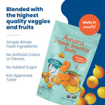 Amara Smoothie Melts - Mango Carrot - Organic Baby Snacks w/ Fruits & Veggies - Plant Based Yogurt Melts - Healthy Toddler Snack - Activity Book Included - Enjoy From 10+ Mos - 6 Resealable Bags