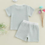 VISGOGO Baby Boy Girls Toddler Summer Outfit Striped T-shirt Toddler Boy Summer Clothes 6 12 18 Months 2 3 4 5 T Short Set