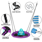 SUPER DEAL Saucer Swing with Stand for Kids Outdoor, 40 inch Swing Set with Heavy Duty Metal A Frame and Adjustable Ropes for Backyard Playground Park, 440lbs Purple