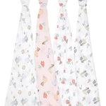 aden + anais Essentials Muslin Swaddle Blankets, Newborn Receiving Blanket for Swaddling, 100% Cotton Baby Swaddle Wrap, 4 Pack, Disney Princess