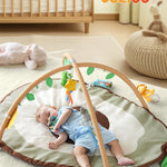 CoziBB Baby Play Gym Mat & Activity Mat, Baby Tummy Time Mat, Large Avocado Shaped Playmat with 6 Detachable Toys for Motor Skills & Sensory Development, Washable Infant Baby Essentials, Olive Green