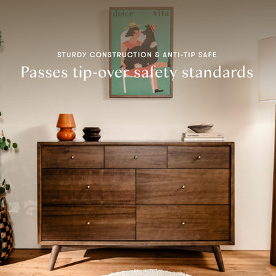 Babyletto Palma 7-Drawer Assembled Double Dresser in Natural Walnut, Greenguard Gold Certified