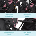 Dream On Me Vista Moonwalk Baby Stroller in Pink, Lightweight Infant Stroller with Compact Fold, Multi-Position Recline Umbrella Stroller with Canopy, Extra Large Storage and Cup Holder
