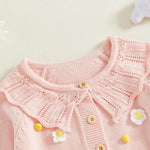 1-5T Toddler Baby Girl Flower Sweater Cardigans Fall Clothes Winter Warm Long Sleeve Button Up Floral Knitted Coats