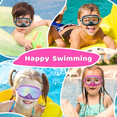Vvinca 2 Pcs Kids-Swim-Goggles with Nose Cover, Swimming Diving Mask Wide View Anti Fog UV Anti Shattered Lens for Kids 3-6