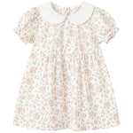 pureborn Toddler Girls Woven Dress Short Sleeve Cotton Peter Pan Collar Dress Summer Playwear Dresses White Pink Blooms 2-3 Years