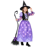 Spooktacular Creations Girls Witch Costume, Light up Witch Costume Kids, Starry Dress with Broom Belt Hat for Child Halloween Role Play Parties, M