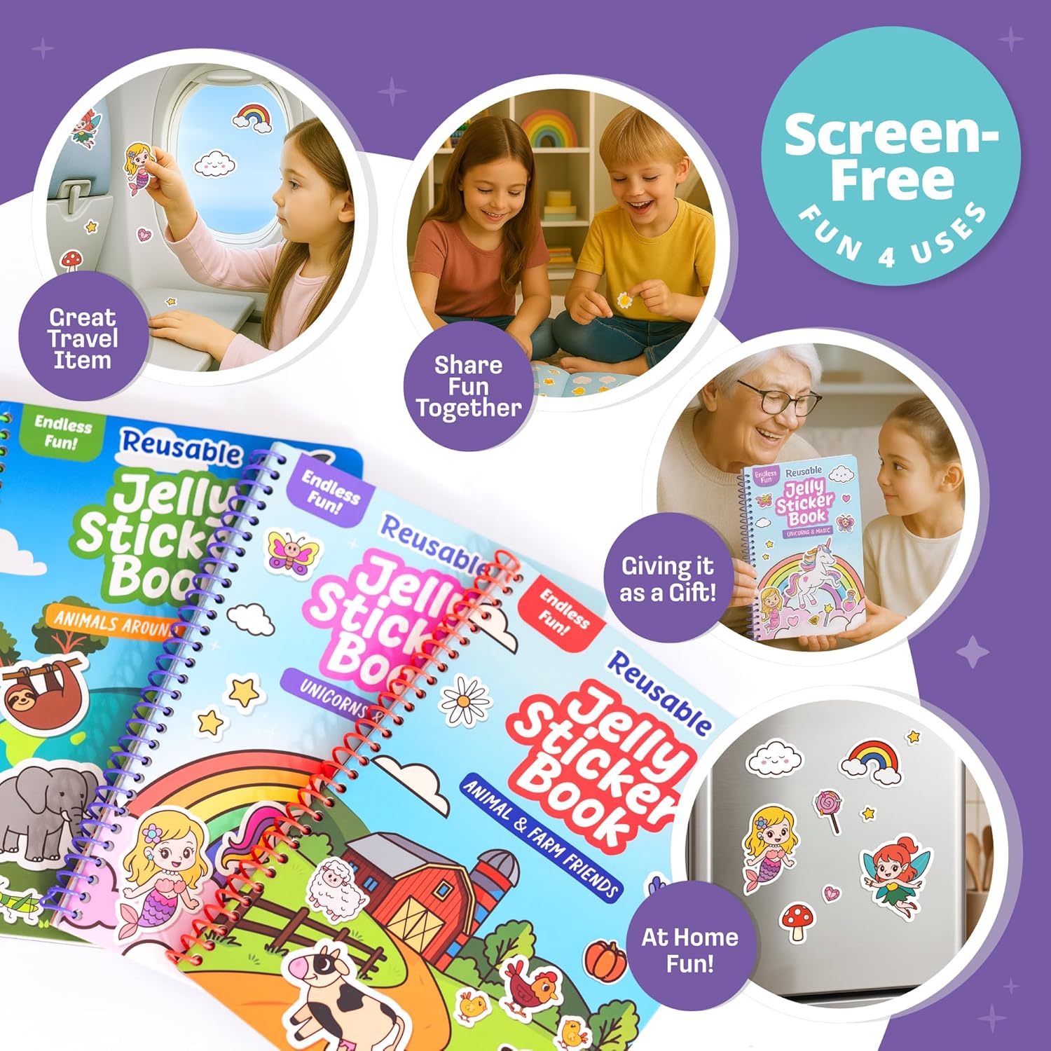 Unicorn Sticker Book - 50 Reusable Stickers for Girls - Unicorn Toys for Ages 3-5, No Mess Travel Activities, Girls Easter Basket Stuffers & Gift Ideas - Reusable Sticker Books for Toddlers 1-3 2-4