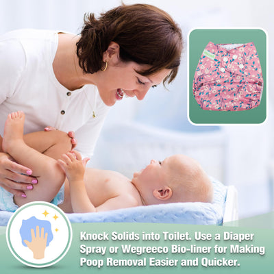 Wegreeco Cloth Diapers 6 Pack with Inserts & Wet Bag, Washable Reusable Diapers for Babies, One Size Adjustable (Chrysanthemum)