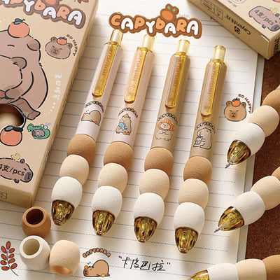 MOZXIRZ 4 Pcs Cute Retractable Capybara Gel Pens Soft Grip 0.5mm Black Ink Aesthetic Kawaii Office School Pens Supplies for Girls Boys Women Men