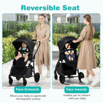 BABY JOY 2 in 1 Baby Stroller, High Landscape Convertible Bassinet Stroller with Reversible Seat, Adjustable Backrest & Canopy, Foldable Pushchair Pram Stroller for Newborn Toddler 0-36 Months (Black)