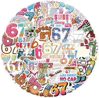 Six Seven Stickers 50Pcs, Funny 6 7 Stickers Waterproof Vinyl Gifts for Phone, Water Bottle, Luggage, Laptop, Adults Teens