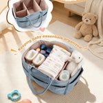 Marscamd Quilted Baby Diaper Caddy with Detachable Dividers and Wipes Pocket, Lightweight Baby Caddy Organizer with Handles and 8 Pockets for Baby Stuff, Dusty Blue