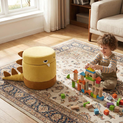 DAYAOUTDOOR Kid Desk Chairs, Toddler Chair, Kid Furniture with Storage Ottoman, Dinosaur Storage Chair, Children Cute Desk Chair, Small Multi-Purpose Footstool for Playroom & Bedroom, Yelllow