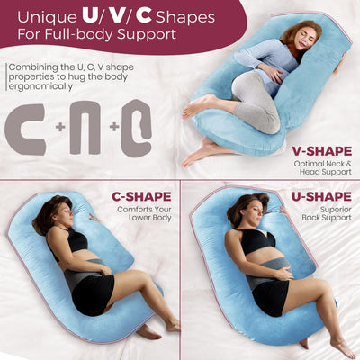 PILLANI Pregnancy Pillows for Sleeping - V C U Shaped Full Body Pillows for Adults with Removable Washable Cover, 57inch Cooling Maternity Pillow for Pregnant Women, Support for Back Belly Legs