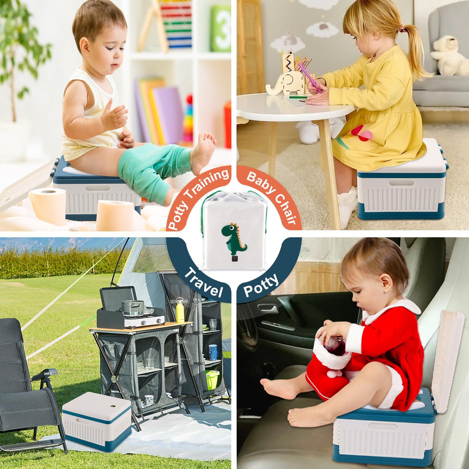 Fabulas Portable Potty for Toddler Travel, Foldable Travel Potty Training Toilet Seat for Kids Boys Girls, Emergency Mobile Toilet In Car for Camping Outdoor Indoor, with 30 Disposable Bags, Blue