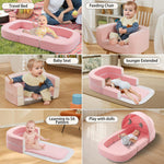 DAOLUAN Baby Travel Bassinet Bed & Chair, Fold Out Sofa Couch Lounger with 2-1 Mosquito & Canopy, Foldable Portable Travel Cot with Foam Raised Safety Bumpers for Infant Toddlers (Pink)