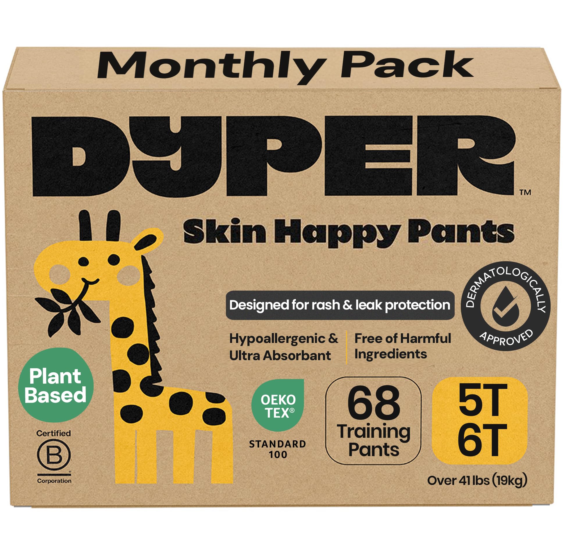 DYPER Toddler Training Pants 5T-6T for Boys & Girls Hypoallergenic,Unscented, Plant-Based & Perfect for Sensitive Skin, Leakproof Potty Training Pants for Day & Overnight Protection