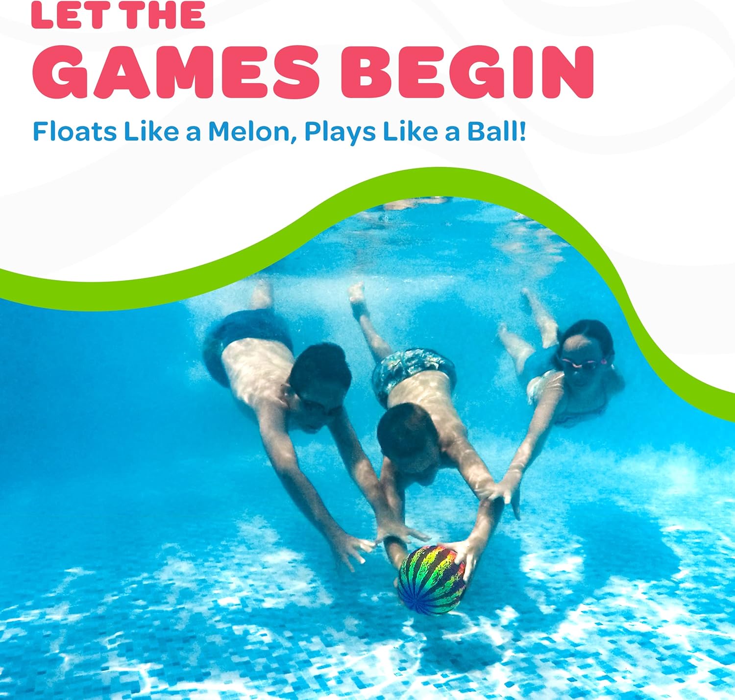 Watermelon Ball JR - Pool Toy for Underwater Games - Durable Ball for Pool Football, Basketball & Rugby - Perfect for Water Parties - Fun for Adults & Kids Alike - Fillable Pool Ball - Ages 6+