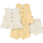 Modern Moments by Gerber Baby Girls' Sleeveless Peplum Tops and Shorts Set, Ivory Lemon Vines/Light Yellow, 3-6 Months