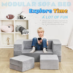 Elftopia Modular Kids Sofa,Toddler Couch Foam Armchair for Kids, Children Convertible Plush Sofa Play Set,Fold Out SofaBed(Grey)