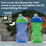 Nuby No-Spill Clik-It Soft Spout Sippy Cup with Carabiner Clip - (3-Pack) 10 oz - Baby Sippy Cup for 6+ Month Old with Easy Grip - Red/Green/Blue