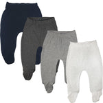 123 Bear Baby Soft Cotton Spandex Pants with Feet (Gray- 4-Pack, Newborn)