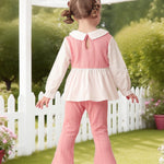 Kucnuzki 2T 3T Girl Clothes Baby Girl Fall Winter Outfits Long Sleeve Blouses Pink Polo Shirt Cute Swing Top Flare Baby Leggings Knit Pants Clothing For Kids