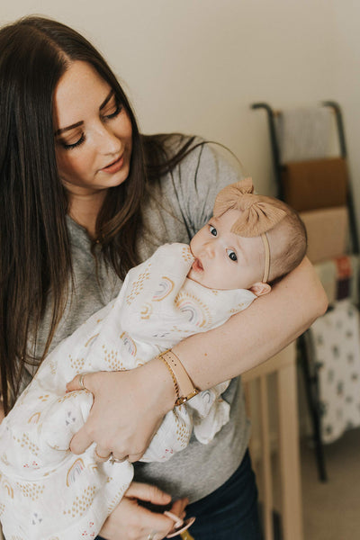 Little Unicorn – Rainbows & Raindrops Deluxe Swaddle | Single | 100% Rayon Muslin from Bamboo | Super Soft | Newborns and Infants | Large 47” x 47” | Machine Washable