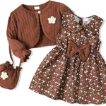 Baby Girl Clothes Toddler Dresses Infant Fall Winter Outfits Little Coat Princess Cardigan Dress Set +Cute Bag