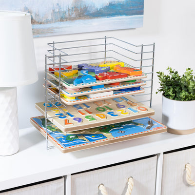 Melissa & Doug Deluxe Metal Wire Puzzle Storage Rack for 12 Small and Large Puzzles