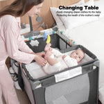Pack and Play, Baby Bassinet Bedside Sleeper with Diaper Changer, Baby Playard, Baby Travel Playpen, Portable Baby Crib with Carry Bag, Easy to Install