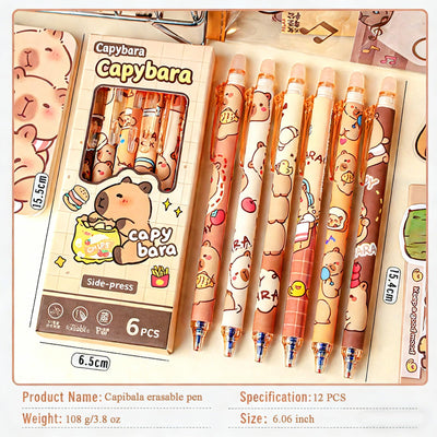 JUNJAKU 12 Pcs Capybara Pens, Cute Erasable Retractable Pen Erasable Gel Ink Cartoon 0.5mm Fine Point Blue Ink Pen Cartoon Writing Pen (12-pack capybara pens)