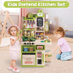 Hitish Kids Kitchen Playset Set, 63PCS Pretend Play Kitchen Toys for Toddlers, Cooking Stove with Steam Sound Light, Play Sink with Manual Faucet, Play Food Accessories Gift for Boys, 33’’H Green