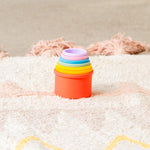 tickit Silisoft Round Colorful Stacking Cups, 7 Soft Silicone Stacking, Nesting & Sensory Play Cups for Baby’s Fine Motor Skills and Early Learning, Rainbow