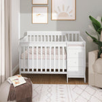 Dream On Me Jayden 4‑in‑1 Mini Convertible Baby Crib & Changer with Storage in White, Pinewood, GreenGuard Gold & BSA, 1” Mattress Pad, 3 Mattress Heights, Converts to Mini Day & Twin-Size Bed
