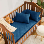 Entisn Baby Crib Sheets 2 Pack, 28 x 52 Inch Minky Dot Fitted Crib Mattress Sheet for Boys, Soft and Warm Fleece Nursery Bedding for Standard Toddler Bed Mattresses (Navy Blue)